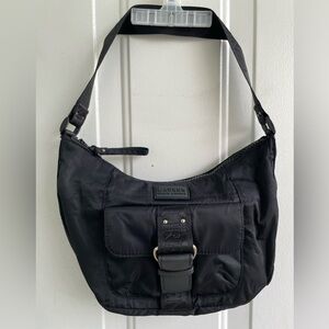 Lauren Ralph Lauren Womens Purse Black Nylon Large Strap Casual Zip‎ Top Bag